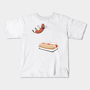 hot dog diving into a bun, hotdog Kids T-Shirt